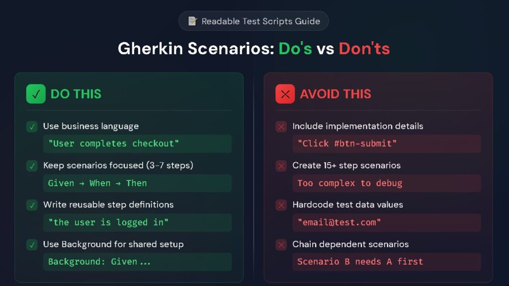Writing Maintainable Gherkin Test Scenarios Gherkin scenarios Do's vs Don'ts
