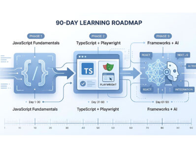 Agentic Testing and QA: 90-Day Playwright Roadmap Agentic Testing and QA 90-day Playwright roadmap split into three phases: JavaScript, TypeScript and Playwright, frameworks and AI | TestQuality